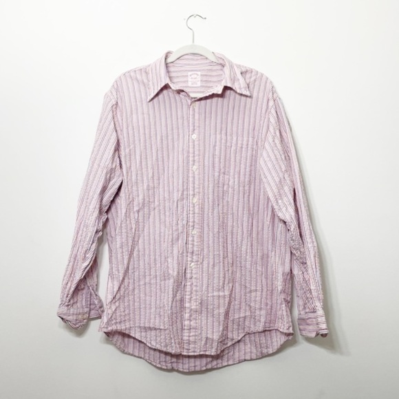 Brooks Brothers Striped Button Front Dress Shirt Size Large White Red - Picture 1 of 6